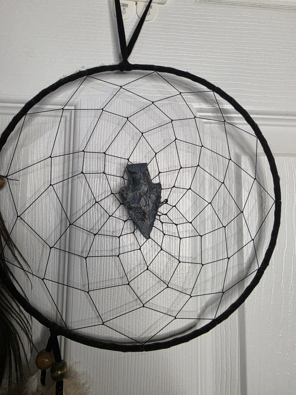 Handmade Black Dreamcatcher with Natural Brown Feathers